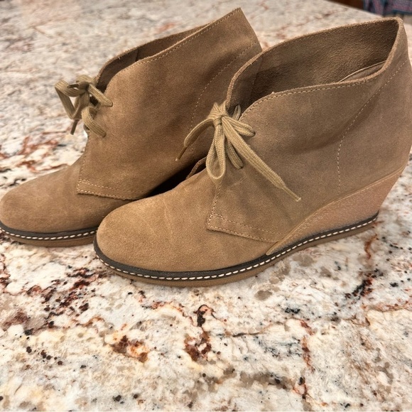 J Crew MacAlister wedge boot flax EUC leather upper bootie wedge shoe size 9 - Picture 3 of 11